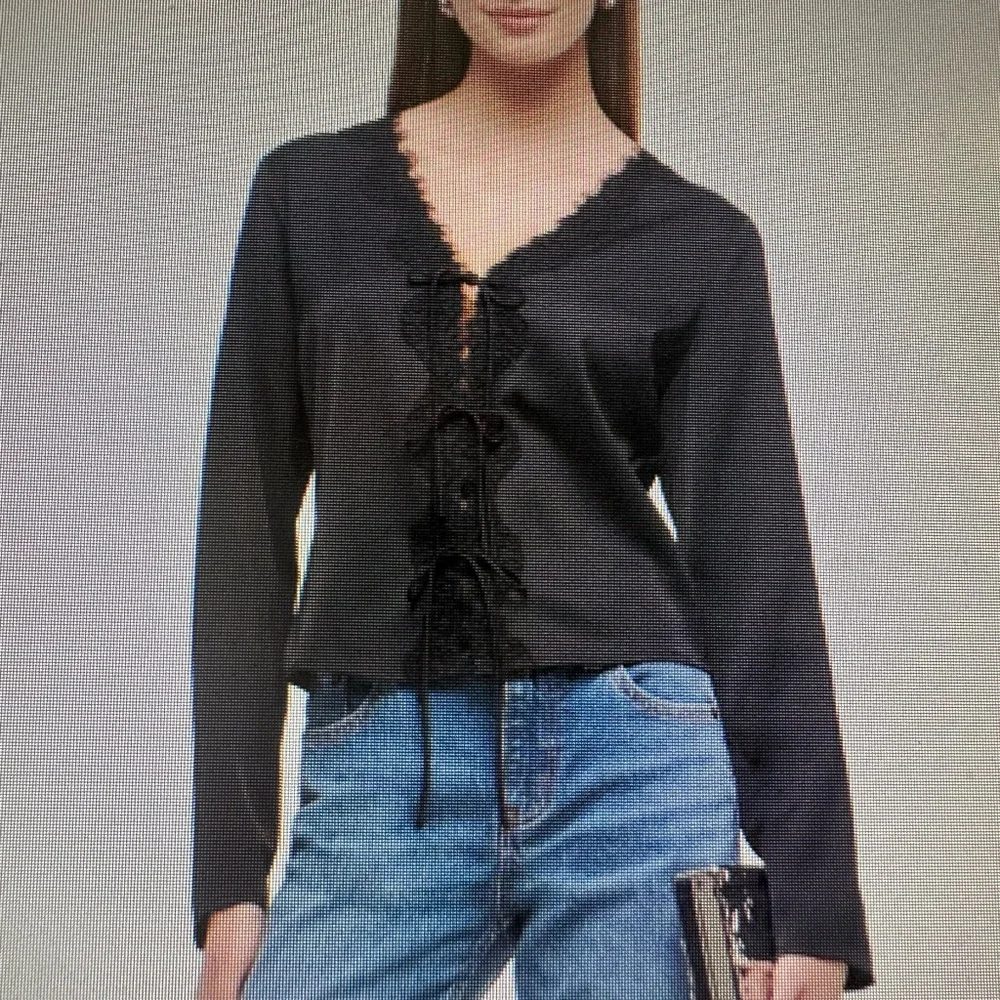 Abercrombie & Fitch Long Sleeve Lace Trim Tie Front Top - Picture 6 of 7